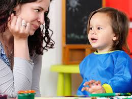 Mother listening to toddler